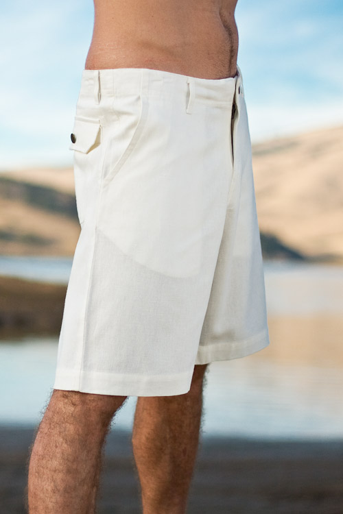 Mens Linen Maui Shorts, White, Ivory, Natural
